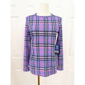 Ibkul‎ Judith Print Long Sleeve Crew Neck Lavender Hot Pink 12934 NWT XS UPF 50